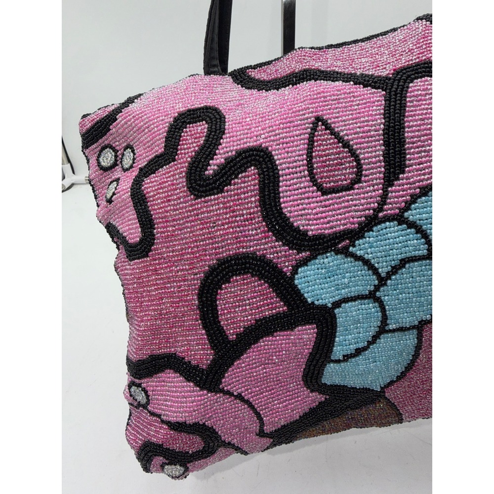 Another Y & S Original Hand Beaded Abstract Art Shoulder Tote Glass Seed Bead - Picture 3 of 12